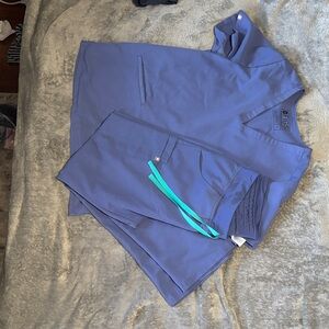 FIGS Classic Blue Scrub Set with Teal Accents